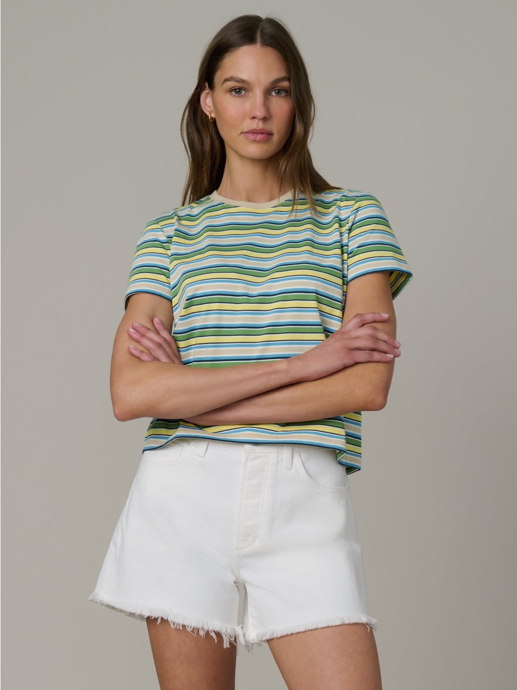 Nwt Joes Jeans Striped Crewneck Baby Tee In Green And Blue